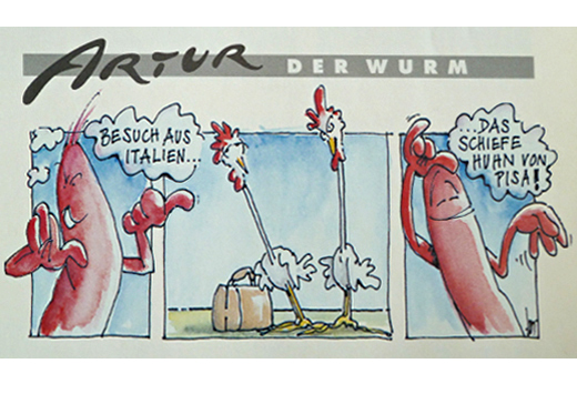 Cartoon Artur der Wurm + Erna das Huhn